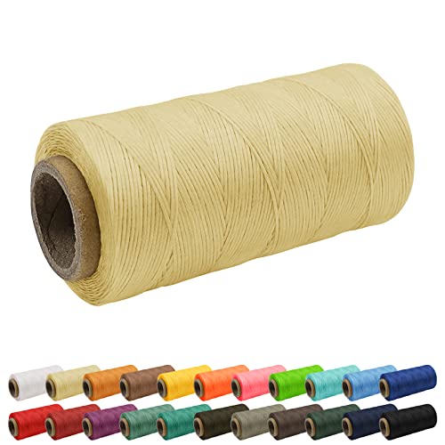 Uiopa 1mm Waxed Thread, 260m 150D Leather Sewing Thread, Hand Stitching Flat Waxed Cord for Leather Craft Bookbinding