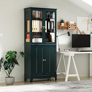 ARTPOWER 72" Freestanding Kitchen Pantry Storage Sideboard, Classical Tall Cabinet with Glass Door and Adjustable Shelves for Kitchen, Livingroom and Dining Room, Dark Teal ARTPOWER 72 Freestanding Kitchen Pantry Storage Sideboard Classical Tall Cabinet with Glass Door and Adjustable Shelves for Kitchen Livingroom and Dining Room Dark Teal