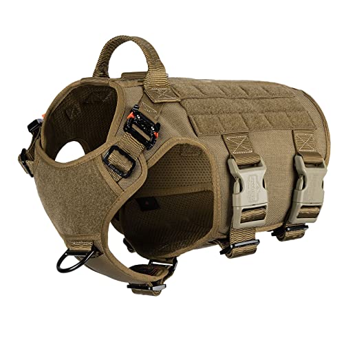 Icefang Gn5 Tactical Dog Harness,Hook And Loop Panels,Walking Training Work Dog Molle Vest With Handle,No Pulling Front Leash Clip,6 X Buckle (M (Neck:16"-22" ; Chest:25"-31"), Brown) #TOP15