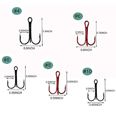 Fishing Treble Hooks Kit for Saltwater Freshwater, High Carbon Steel Barbed Treble Hooks Strong Sharp Round Bend Triple Fishing Hooks for Catfish Bass Trout Hard Baits Lures