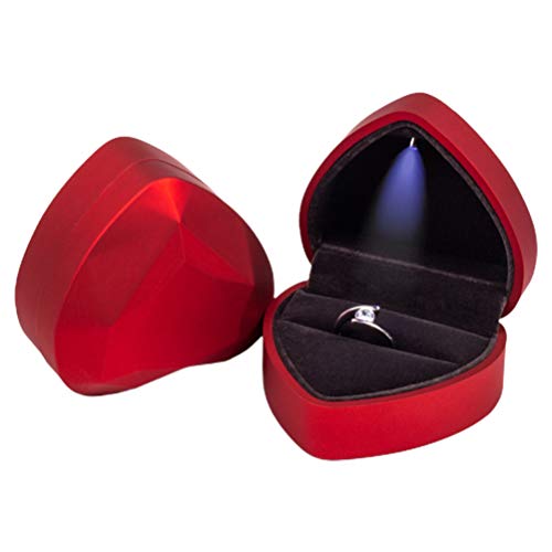 Mumusuki Caja de Regalo de Anillo en Forma de Corazón con Luz LED, Pendientes de Terciopelo, Caja de Joyería, Cajas de Anillo de Compromiso, Caja de Regalo de Joyería para Propuesta, Boda, (Rojo)
