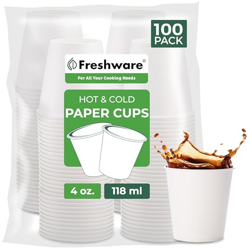 Freshware Coffee Cups 4 oz [100 Pack] Disposable Paper Cups for Mouthwash Cups Hot Paper Coffee Cup Ideal for Bathroom Cup