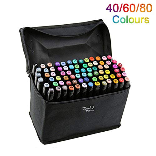 Buoyancy Stylo-marqueur Graphique nécessaire à L'Artiste Stylo-Croquis de finecolour à Double extrémité Pointe à Pointe Large et Fine avec Sac Noir (Noir 80 Couleurs)