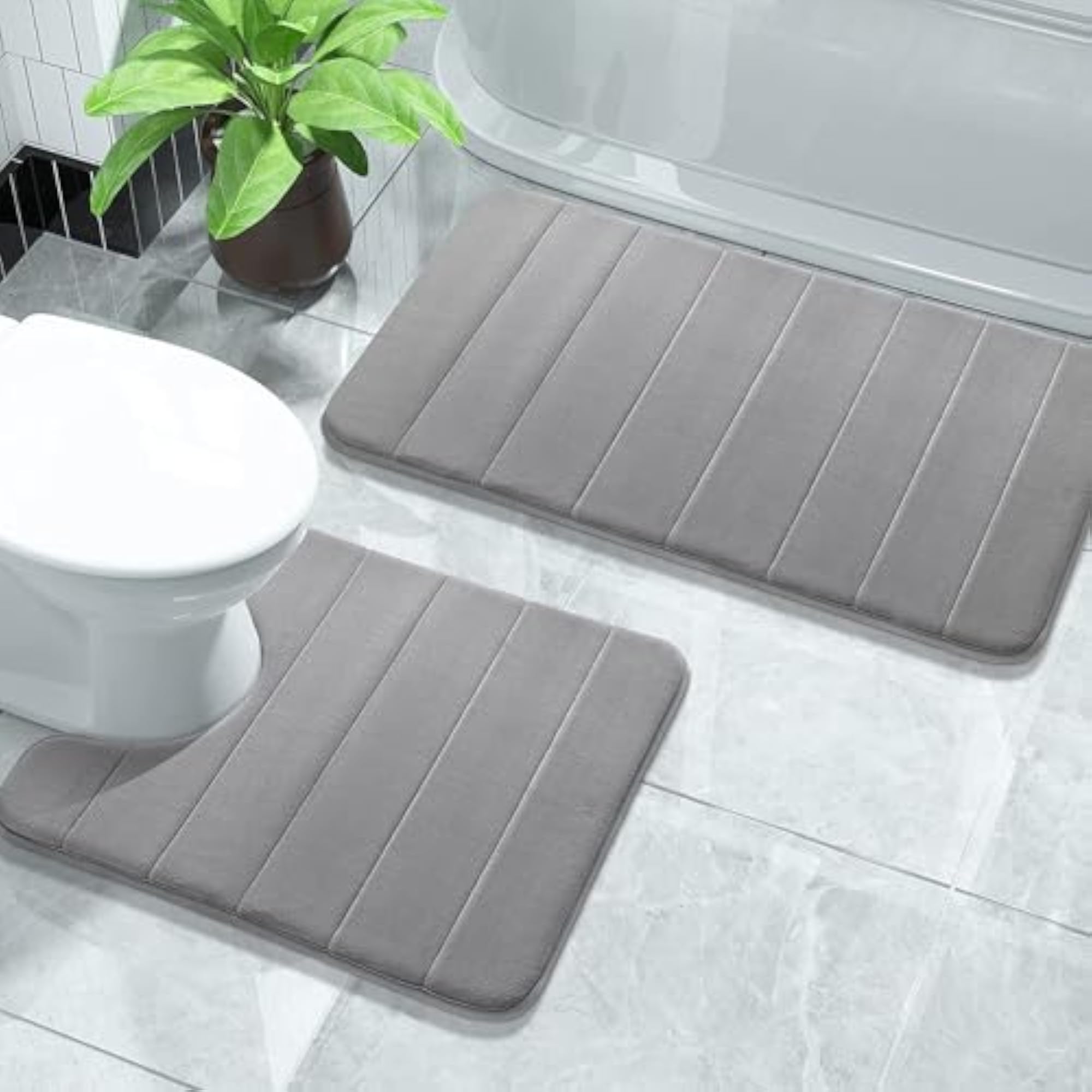 2-Piece Memory Foam Bath Mat Set, Soft & Absorbent