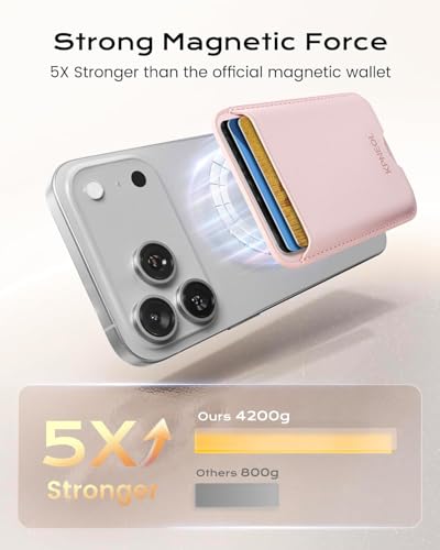 Image of Magnetic Mag-safe Wallet Cell Phone Card Holder for Phone Case with Mag-Safe, Stronger Magnetic RFID Leather Stick on Phone Wallet Compatible with iPhone 17 /16 /15 /14 /13 /12 Series, Light Pink Color