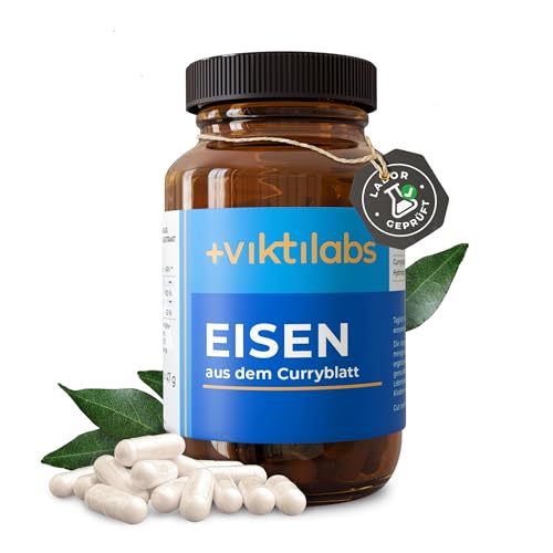 Eisen aus Curryblatt - Mit natürlichem Vitamin C aus Acerola - Hohe Bioverfügbarkeit für bessere Aufnahme - pflanzlich & gut verträglich - Laborgeprüfte Qualität - 14mg Eisen pro Kapsel (1er Pack)