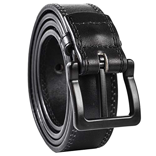 ITAY Metal Free 34 mm 46-48 Genuine Full Grain Leather Black Belt with Airport Friendly Nickel Free Strong Buckle