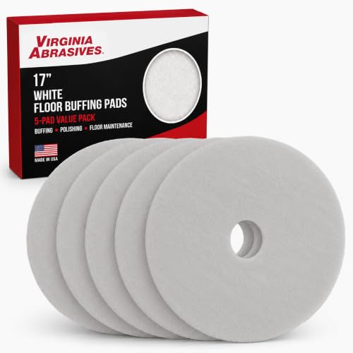 White Floor Maintenance Pads, High-Gloss Buffing & Polishing, 17" - 5 Pack