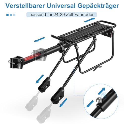 toptrek Gepäckträger Mountainbike für 24-29 Zoll Fahrrad | Universelle Aluminiumlegierung Gepäckträger Tragfähigkeit Mindestens 50 KG | Fahrrad Gepäckträger Hinten für MTB Rennrad EBike Gravel Bike