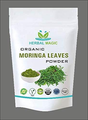 Herbal Magic's Organic Moringa Leaf Powder Raw and Pure Whole Leaves, Green Superfood for Smoothies Shakes, Baking