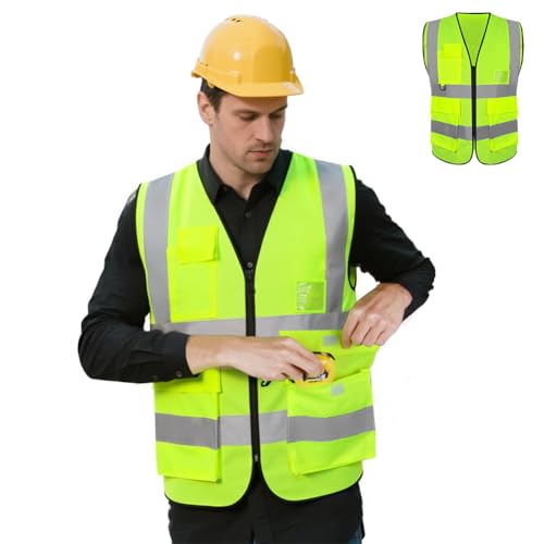 Adiwo Gilet di Sicurezza Riflettente, Alta Visibilità Giacca da Lavoro Riflettente con Tasche e Cerniera per Lavori all'Aperto, Ciclismo, Jogging, Passeggiate, Sport, Taglia XL