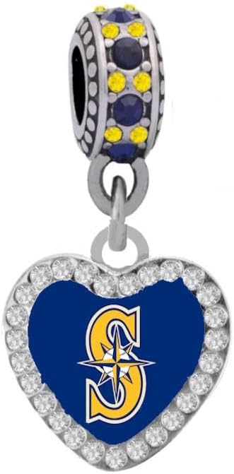 Mariners Crysal Heart Charm Compatible With Pandora Style Bracelets.