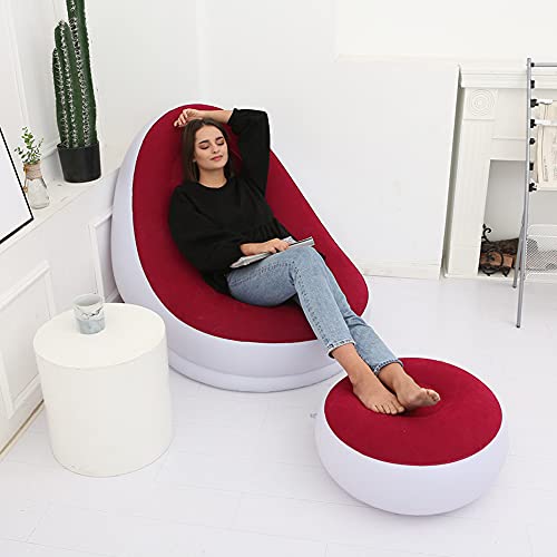 Unhg Inflatable Deck Chair With Household Air Pump, Lounger Sofa For Indoor Living Room Bedroom, Outdoor Travel Camping Picnic (White And Red) #TOP5