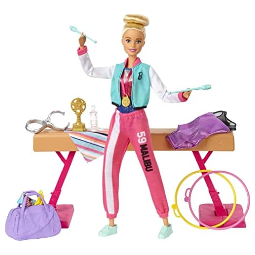 Barbie Gymnastics Playset with Doll and 15+ Accessories, Twirling Gymnast Toy with Balance Beam, Blonde Doll