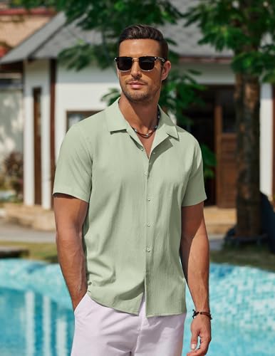 COOFANDY Men's Casual Button Down Shirts Short Sleeve Wrinkle-Free Summer Beach Wear3