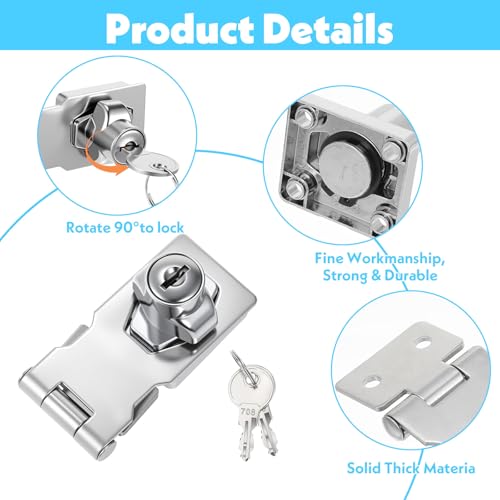 Image of 2Pcs Keyed Hasp Locks Twist Knob Keyed Locking Hasp for Small Doors, 2.5 Inch Twist Knob Locking Hasps 2Pcs Stainless Steel Packlock Clasp Hasps Lock Latch for Cabinets Closets Doors
