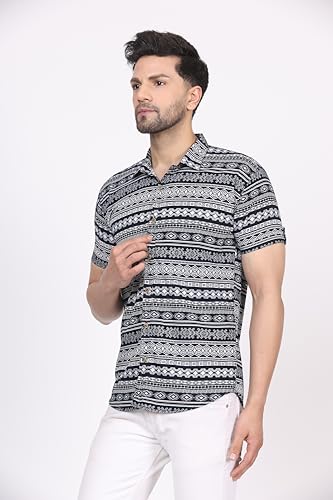 Image of CVC Fashion Men's Printed Button-Down Shirt - Aesthetic Regular Fit Half Sleeve Casual Shirt for Men, Ideal for Summer & Beach Wear