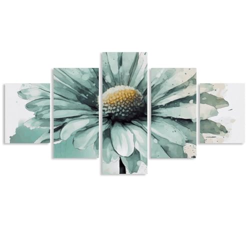 Tableau marguerites vert menthe en 5 panneaux pour salon modern