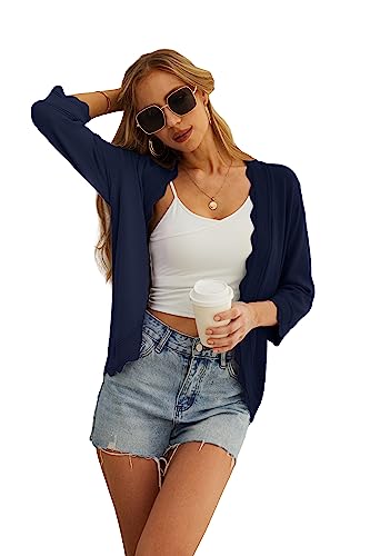 GRECERELLE Womens Summer Cardigan Lightweight Soft Casual Cropped Knit Shrugs Jumper Womens Tops for Dress Summer Evening Wedding (Navy Blue, L) - Image 5