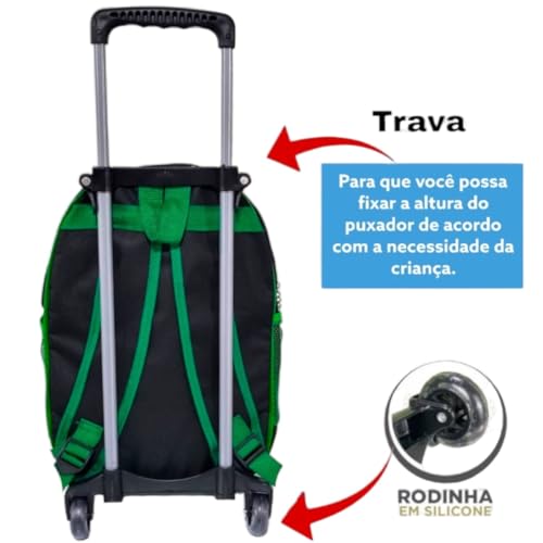 Mochila Rodinha Masculina Escolar Infantil Menino Reforçada Dinossauro