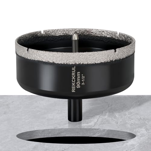 Image of 3-1 /2 Inch Diamond Hole Saw with Pilot Drill Bit 1PCS | Premium Tile Hole Saws Porcelain, Ceramic, Granite, Marble, Glass , 1-3 /8 inch Cutting Depth, Serrated Edge Wet /Dry Use (90mm)