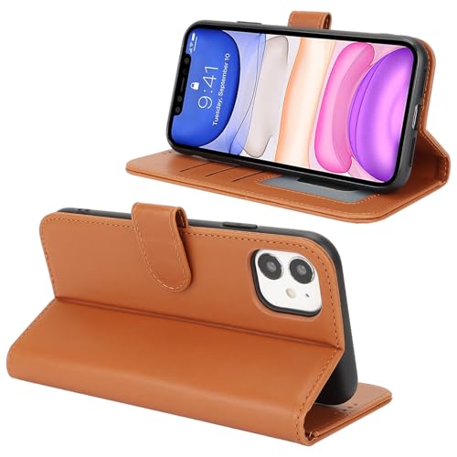 Image of for iPhone 11 Case Wallet with Card Holder,for iPhone 11 Wallet Case for Women Men,PU Leather Shockproof Magnetic Buckle Stand Flip Phone Case-Brown