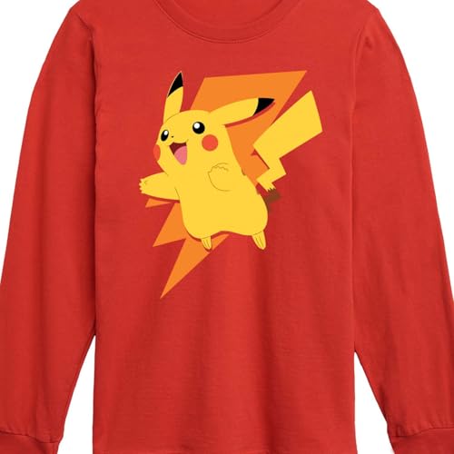 HYBRID APPAREL - Pokémon - Pikachu Thunderbolt - Youth Long Sleeve Graphic T-Shirt - Size Medium Red3
