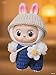 GARBODIY 4pcs Handmade Crochet Outfit Set | 17cm Vinyl Collectible Accessories - Straw Hat, Blue Overalls with Daisy, Shoes & Mini Bag | Art Toy Dress-Up Kit
