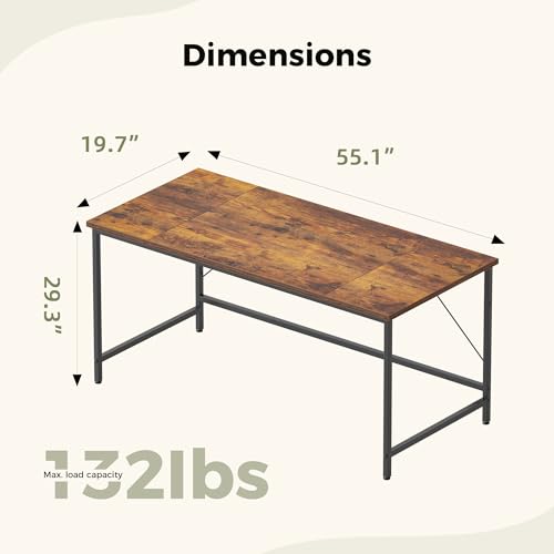Image of Mericonia 55x20 Inch Computer Desk, 0.6 inch Thick Small Office Table | Modern Simple Style, Study & Writing Table for Home Bedroom Work, Brown