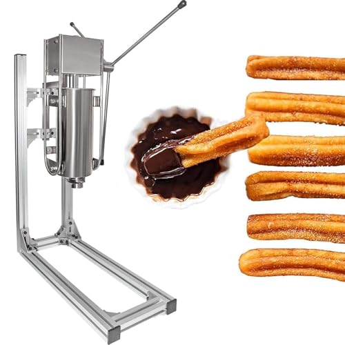 Churrera manual, churrera comercial de 3/5/7 l, churrera española manual, 6 tipos de moldes, churrera española vertical de acero inoxidable, equipo para aperitivos,5L