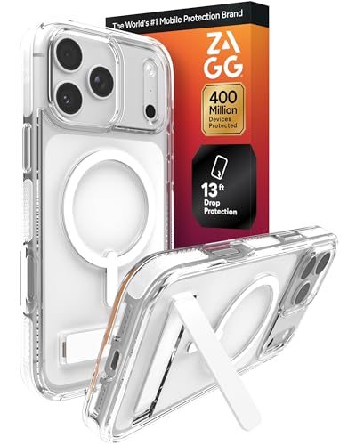 Image of ZAGG Santa Cruz Snap Case with Kickstand for iPhone 17 Pro Max - White, Drop Protection (13ft /4m), MagSafe Charging Compatible, ClearGuard Anti-Yellowing Technology, Scratch Resistant Phone Case