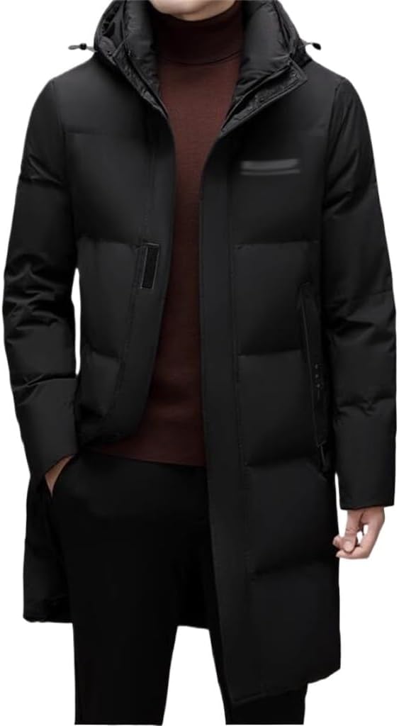 Warm hooded coat white duck down jacket men's thin long over the knee thickened in winter