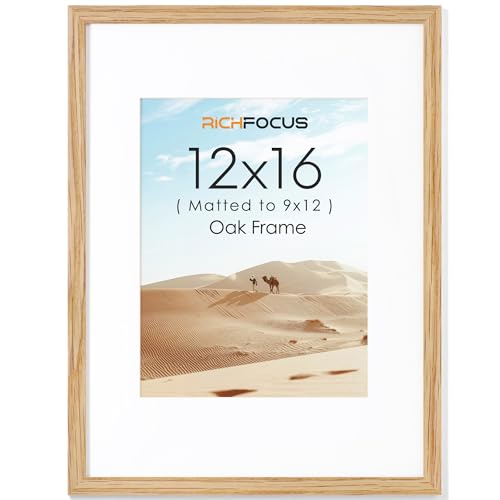 RICHFOCUS 12x16 Picture Frame|Solid Oak Wood 12x16 Frame with Mat for 8.5x11|Rustic 12 x 16 Poster Frame|12 by 16 Photo Frame for Wall|Collage Gallery Frames|Natural Oak, 1 Pack