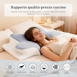 Infaebo Cuscino Cervicale Memory Foam Ergonomico, Cuscino Cervicale Ergonomico in Schiuma per Dormitori Laterali, Supini e Proni, 62x41x13/11 cm, Grigio