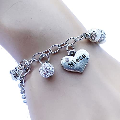 Simulted Pearl Bracelet Rhinestone Heart Niece Charm Alternating Crystal Disco Balls Adjustable Chain Link Jewelry3
