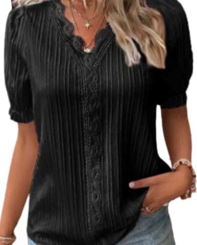 Womens Lace V Neck Solid Color Elegant Shirt Plus Size
