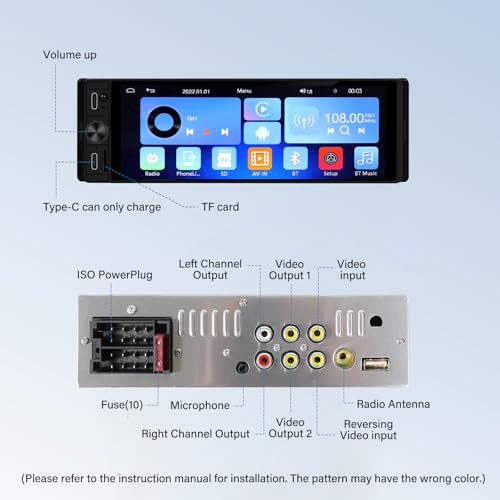 DINRGO Single Din Car Radio - Car Stereo with Wireless Apple Carplay Android Auto, 6.9" Touchscreen Radio with Bluetooth 5.2 Support Mirror Link, RC，GPS, FM, USB & Type-C Fast Charging, EQ, SWC，MIC by dinrgo - Image 7