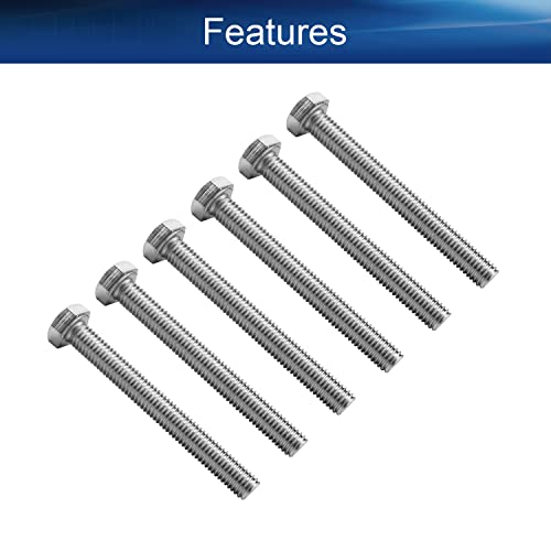 Image of Bettomshin 6Pcs M8 x 70mm Hex Bolts, 304 Stainless Steel 1.25mm Thread Pitch Fully Threaded Metric Hex Head Screw Bolts, Hexagon Screw Bolt, Hex Tap Bolts, Silver, A2-70 (Overall Size 75.3x13x13mm)