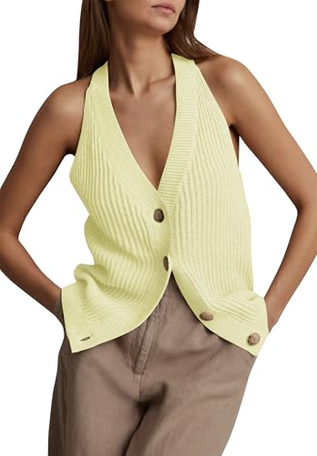 Image of Womens Button-Front Sweater Vest Top V Neck Sleeveless Knit Tank Fitted Halter Raceback Cardigan Vest