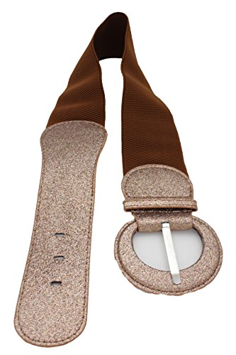 Trendy Fashion Jewelry Women Wide Belt Hip Waist Sparkling Glitter Bronze Bling Fabric S M Brown4