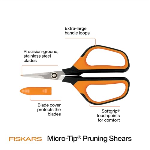 Image of Fiskars 7 inch Loop Micro-Tip Pruning Shears, Garden Snips for Intricate Cuts, Flower (Pack of 6)