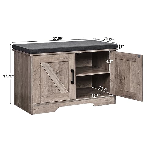 2tierstoragebenchshoebenchwithpaddedseatcushionentrywaybenchwith2barndoorsadjustableshelf138dx276wx177hforentrywaylivingroombedroomgreige  Urban Country Home Decor 2 tier storage bench shoe bench with padded seat cushion entryway bench with 2 barn doors adjustable shelf 138 d x 276 w x 177 h for entryway living room bedroom greige  urban country home decor