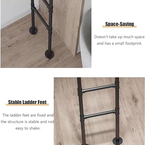 Image of Wall Mounted Metal Ladder for Home Loft, 3.3 Ft-8 Ft Height Entrance Egress Ladder, Window Well Escape Ladder, Loads 330lbs and Easy to Install, for Dorm, Library, Bed, Deck, RV (Size : 4.8F