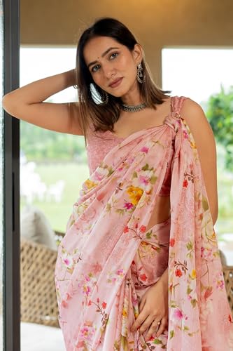 Image of MIRCHI FASHION Saree for Woman Chiffon Floral Printed | Lightweight All-Day Comfortable Women's Sari with Unstitched Blouse Piece (Available in 30 Colors)