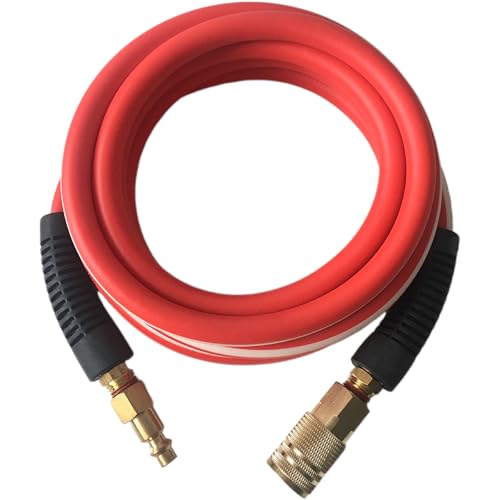 Air Hose 1/4 in x 10 ft Heavy Duty Lightweight Kink Resistant Hybrid Air Compressor Hose with 1/4 in Solid Brass Male Fittings Bend Restrictors 300 PSI (10FT Red White)