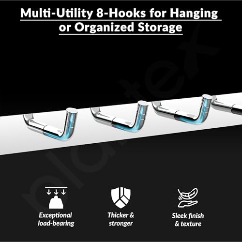 Image of Plantex Stainless Steel Towel Hangers /Bathroom Robe Hooks /Wall Hooks for Hanging Cloth /Wall Hook Rack /Hook Rail for Hanging Keys - 8 Hooks (Pack of 1, Chrome)