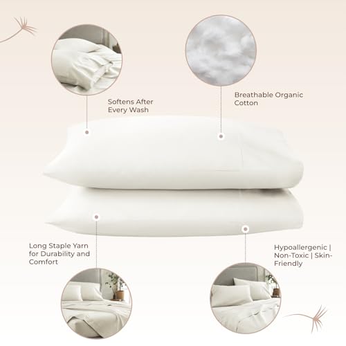 Image of 100% Organic Cotton Pillow Cases King Size Set of 2-100% Cotton Pillowcases GOTS Certified 300 Thread Count - Naturally Cooling Comfortable Breathable & Soft Pillow Cases (Natural, King)