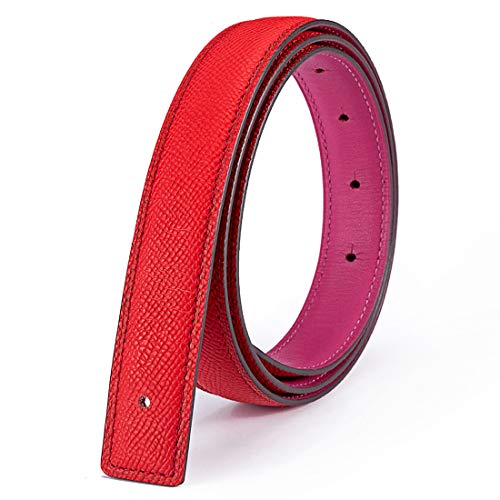 Vatee's Women's Reversible Real Leather Replacement Belt Strap without Buckle 1'/25mm Wide Adjustable 39' Long Red/Pink