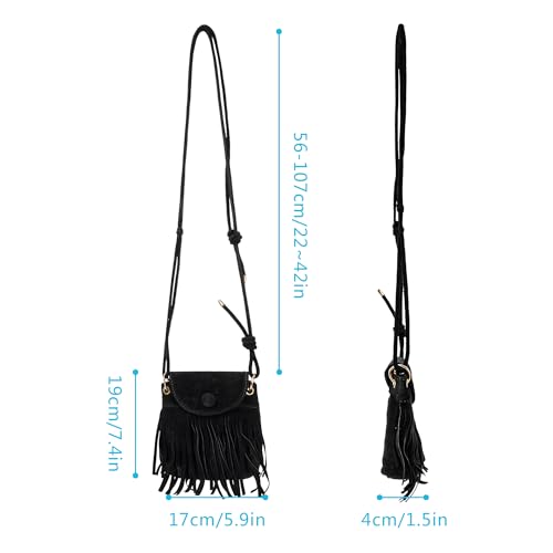 Image of Women Leather Fringe Messenger Bag Mini Hobo Crossbody Tassel Shoulder Bags
