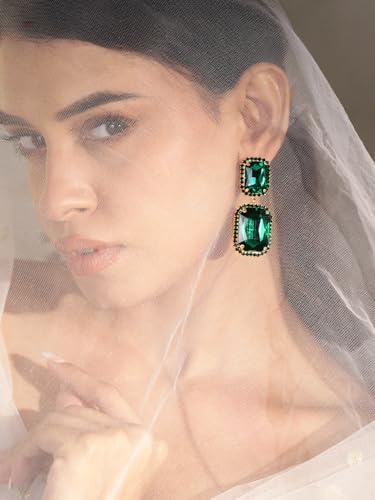 Image of Rubans Demi Fine Stainless Steel Emerald Hoop Jewels Gift for Women & Girls